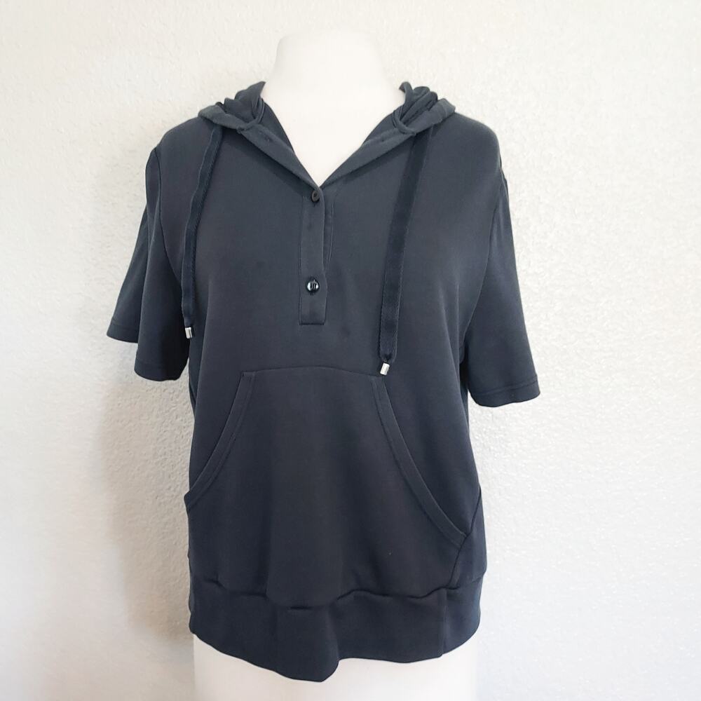 Max Mara Navy Blue Short Sleeve Hooded Top